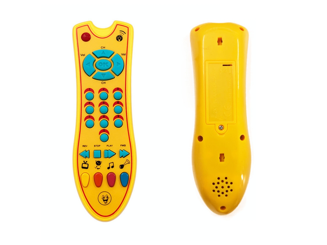 Mando a distancia infantil con botones simulados, juguete multifuncional para la educación infantil y el confort del bebé. Amarillo.