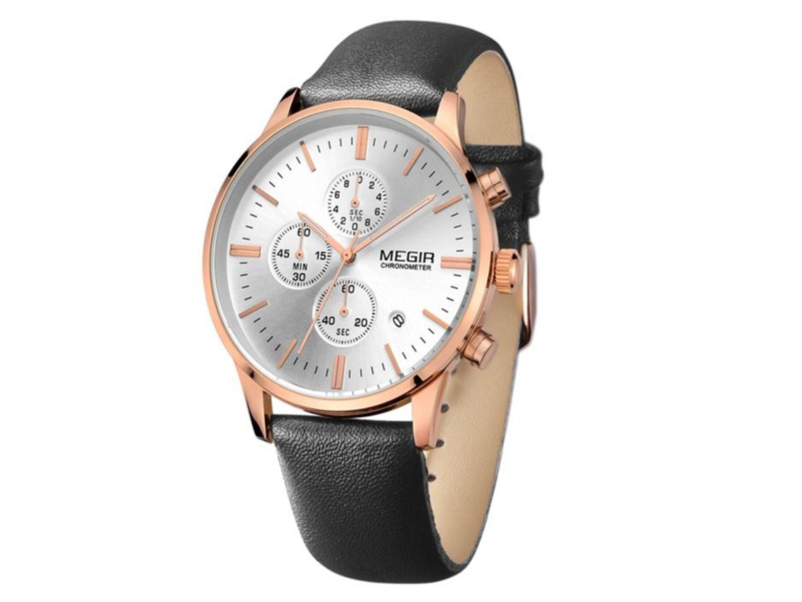 Reloj De Pulsera De Aleación Redondo Analógico De Cuarzo Para Hombre Megir (blanco Oro Rosa Negro)