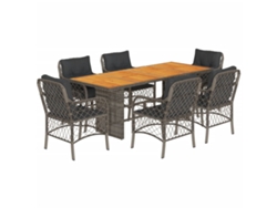 Maison Exclusive - Juego de comedor de jardín de 7 piezas con cojines de mimbre y patas grises