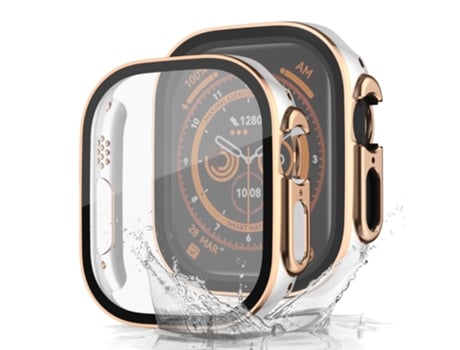 Capa + Película Protetora de Tela para Apple Watch 9/8/7 45mm Oro rosa