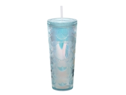 Vaso acrílico doble de 24 oz con pajita y tapa, ideal para batidos, jugos y café helado.