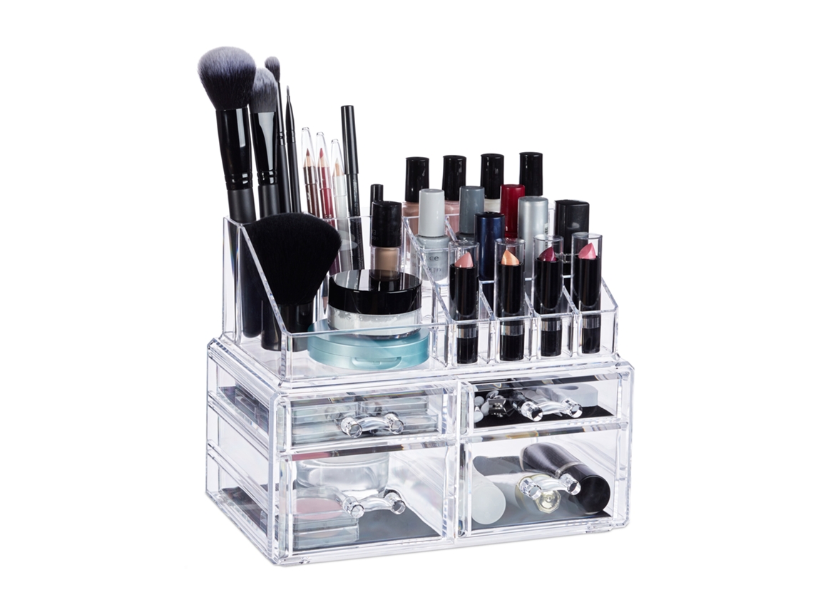 Organizador De Maquilhagem Relaxdays Com 4 Gavetas, Kit Para Batons, Vernizes E Cosméticos Em Acrílico, Transparente