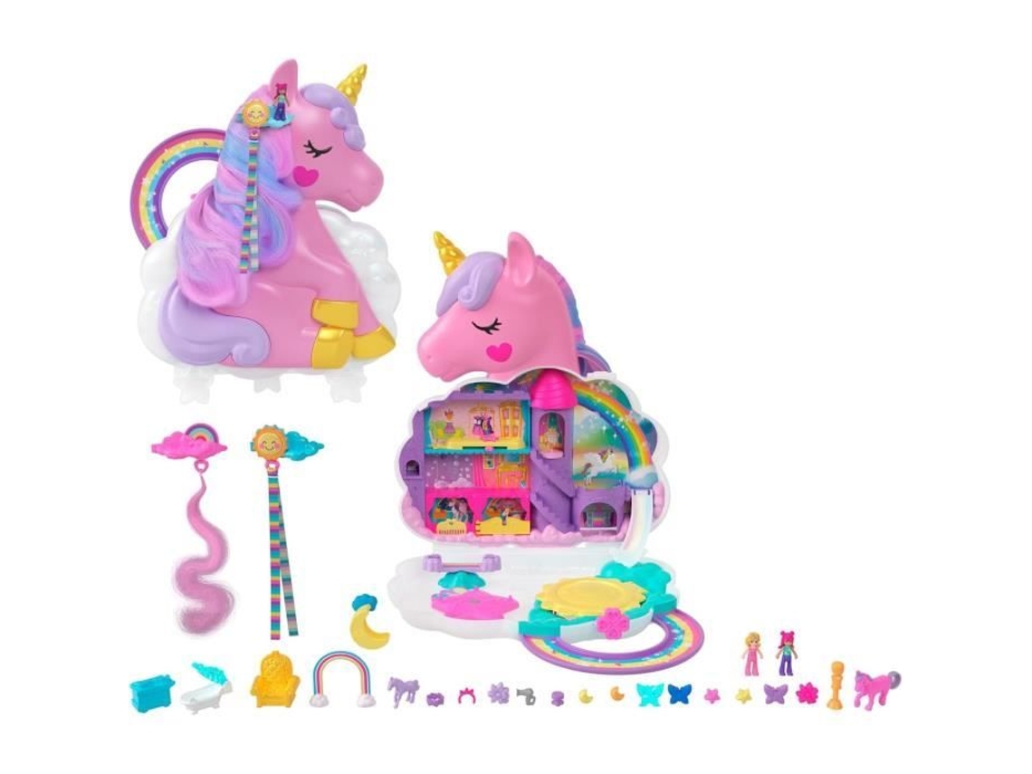 Polly Pocket - Set de peluquería con unicornio arcoíris - Cabeza de peluquero - 4 años HYD97