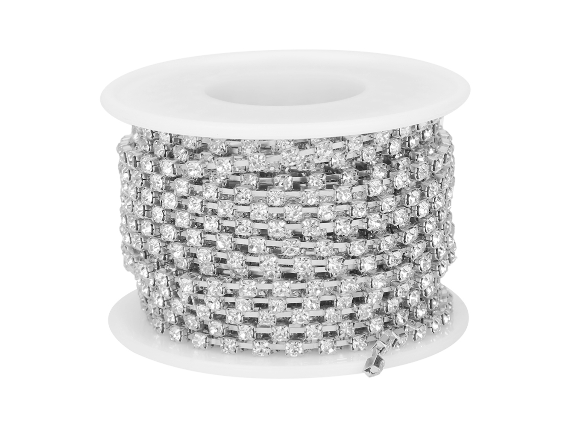 Cadena de piedras Strass de 10 yardas/rollo para bricolaje, costura y decoración de ropa, accesorios con Strass blanco de 3 mm SS12