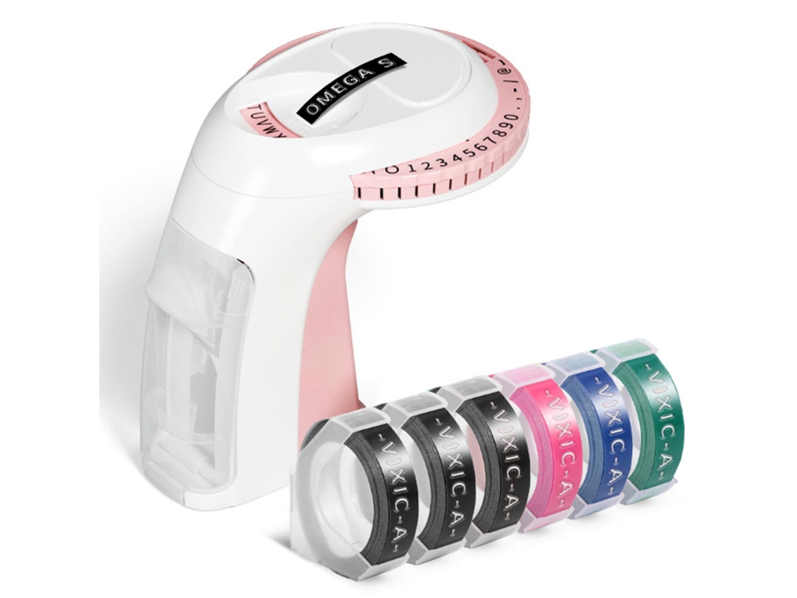 Impresora de etiquetas retro con relieve y 3 rollos de 9 mm – Para junk journaling, scrapbooking y manualidades. Color rosa. Hexinyigjly.