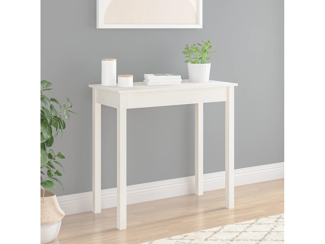 Mesa Consola De Madera Maciza De Pino Blanco 80x40x75 Cm