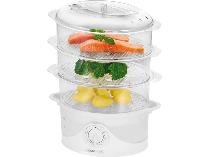 Vaporera Clatronic Dg 3635 cocina 3665 olla con 3 recipientes temporizador indicador de nivel agua 800 w color blanco aluminio 60 800w
