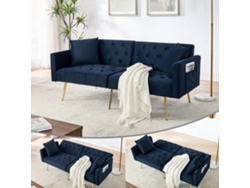 Sofá doble de terciopelo azul, respaldo reclinable de 3 niveles, cojines incluidos, estructura con patas de metal, ideal para apartamentos.