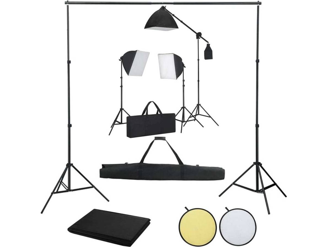 vidaXL Kit de estudio fotográfico con luces softbox, fondo y reflector