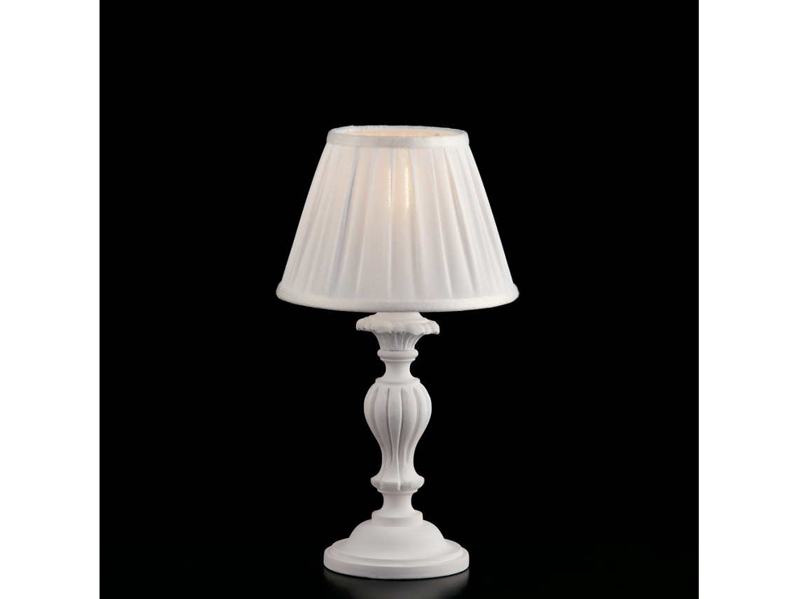 Leonardo - Lámpara De Mesa Shabby De Madera Blanca 1 Luz Con Pantalla Dm.20 H.43 - Ø20 - Bl180-lt-bco
