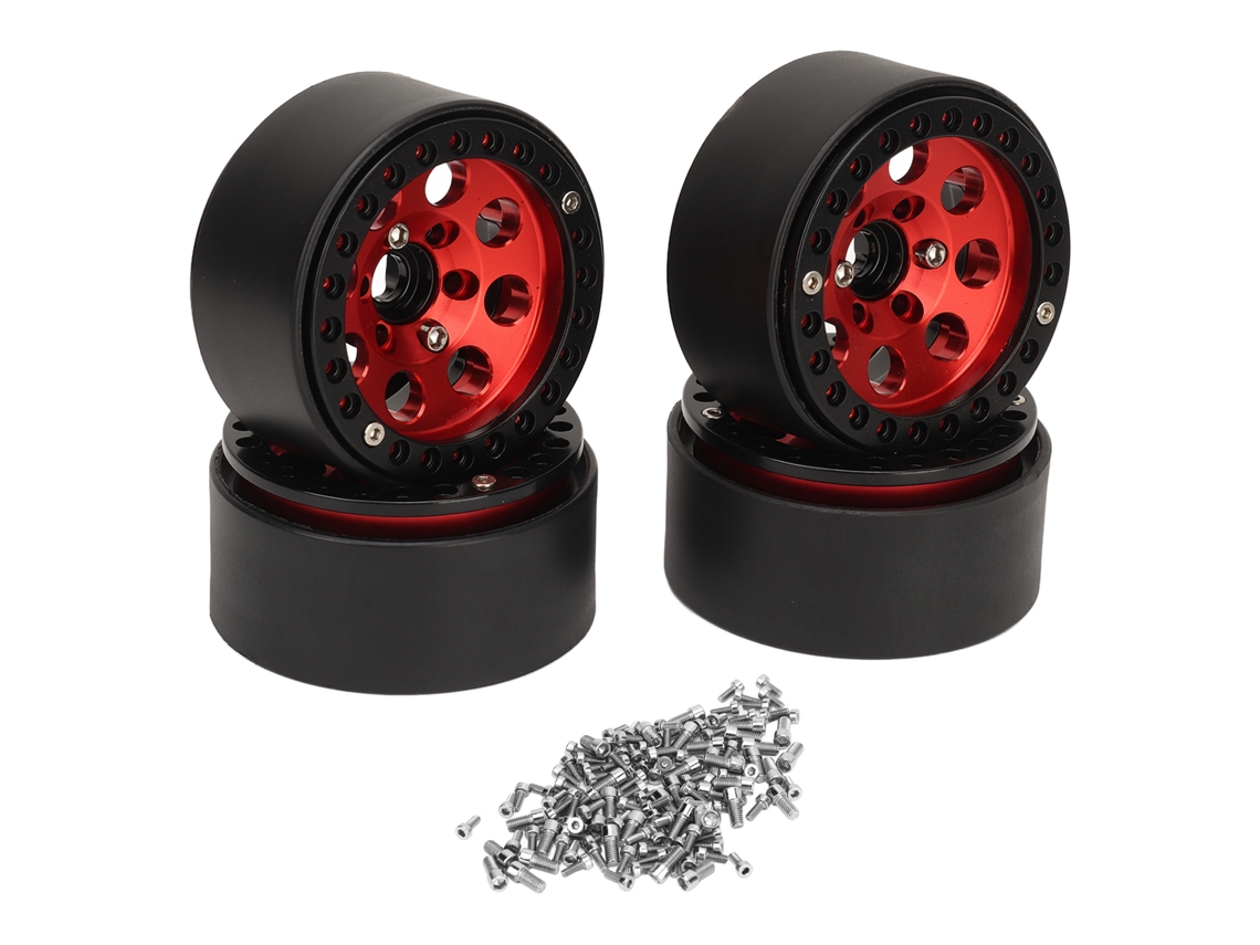 4 Llantas De 1,9 Pulgadas Para Rc, Fabricadas En Aleación De Aluminio Resistente, Para Axial Scx10 Ii Iii (rojas).