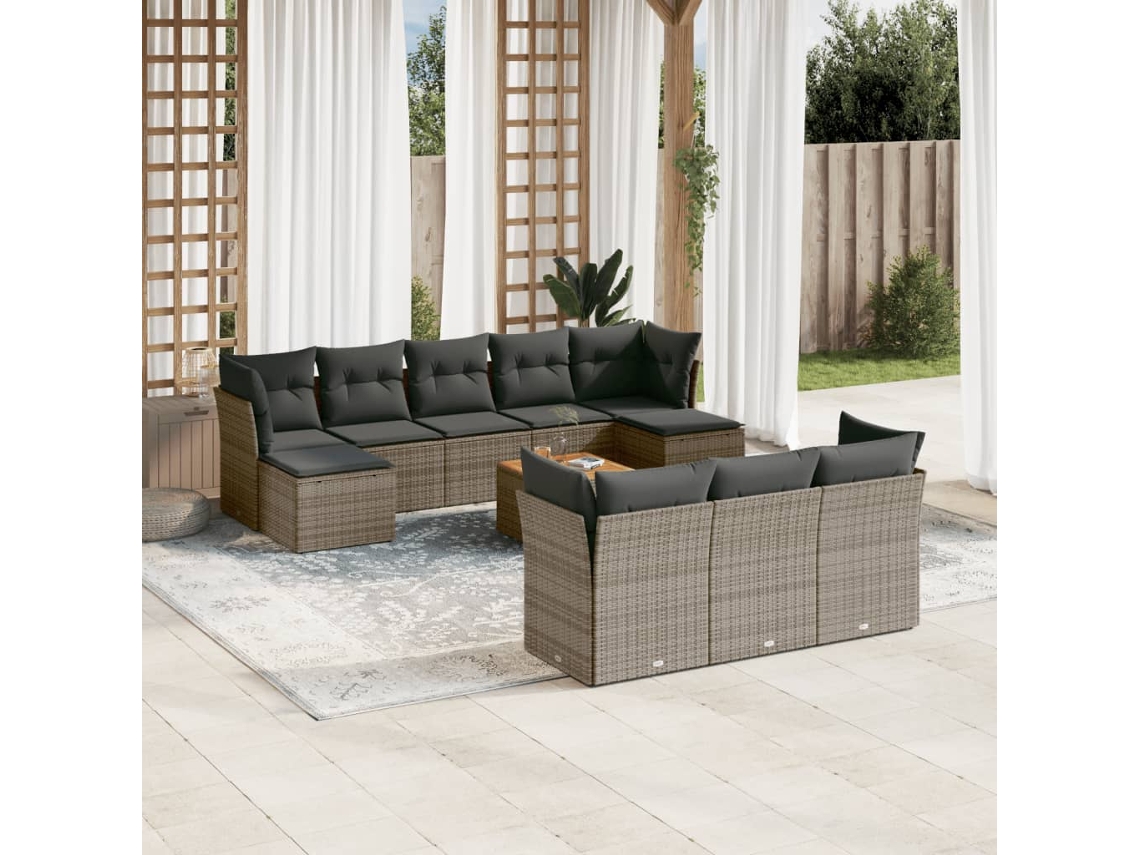 Conjunto de sofá de jardín de 11 piezas con cojines, ratán gris, DKD Home Decor