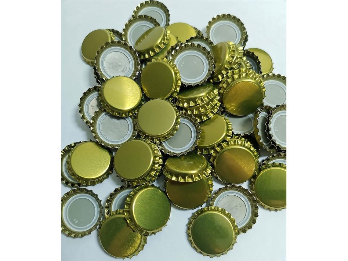 Tapones De Metal Dorados Con Forma De Corona - Paquete De 100 - 26 Mm Para Cervezas Diah