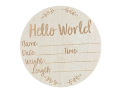Letrero Redondo "hello World" Para Anunciar La Llegada Del Bebé, De Madera De Tilo, 15 Cm (5,9 Pulgadas), Ideal Para Fotografía Y Decoración Infantil.