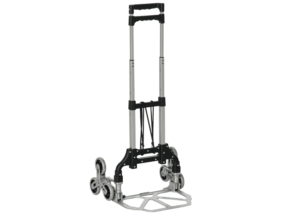 Escalera plegable de 6 ruedas, con asa de seguridad, función de plegado automático, color plata y negro.