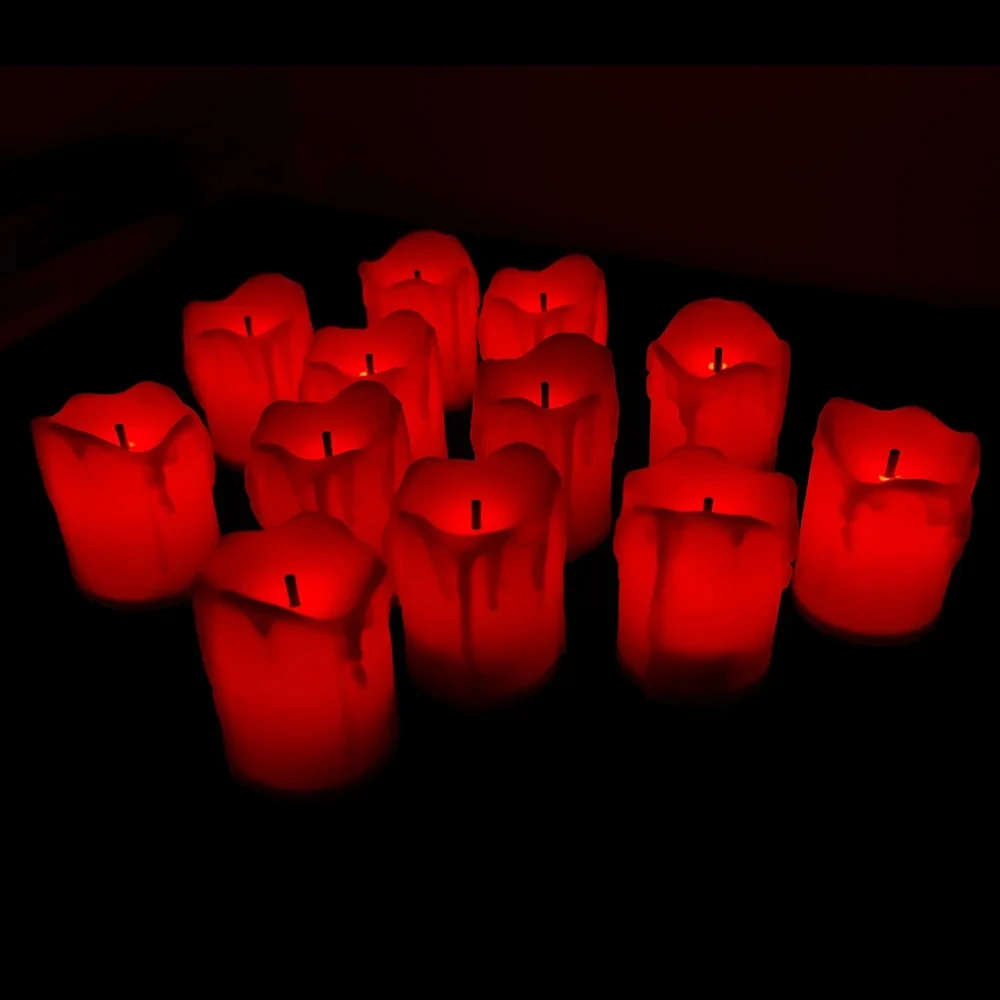 (rojo) Luz De Noche Led Sin Llama, Velocidad Ajustable, Adecuada Para Decoraciones De Navidad Y Bodas, Funciona Con Pilas.