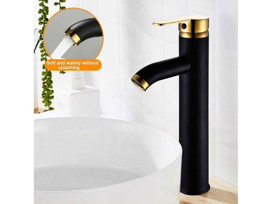 KOFIHETY Elegante grifo para lavabo de vasija, grifo de baño moderno con instalación de un solo orificio, que combina una construcción de acero inoxidable con 