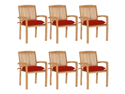 Sillas de jardín apilables DKD Home Decor de 6 piezas con cojines de teca maciza