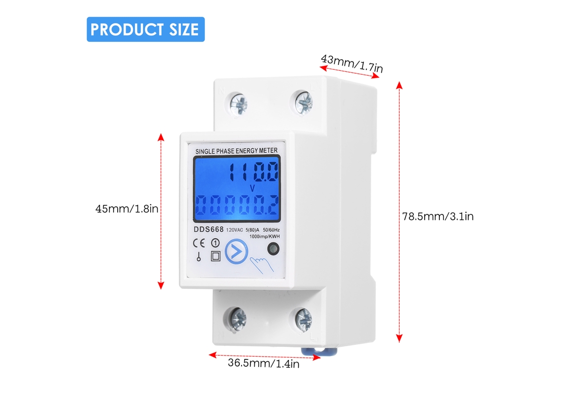 Medidor De Energía Monofásico De Ca 120 V Con Botón De Reinicio Y Retroiluminación Para Riel Din.