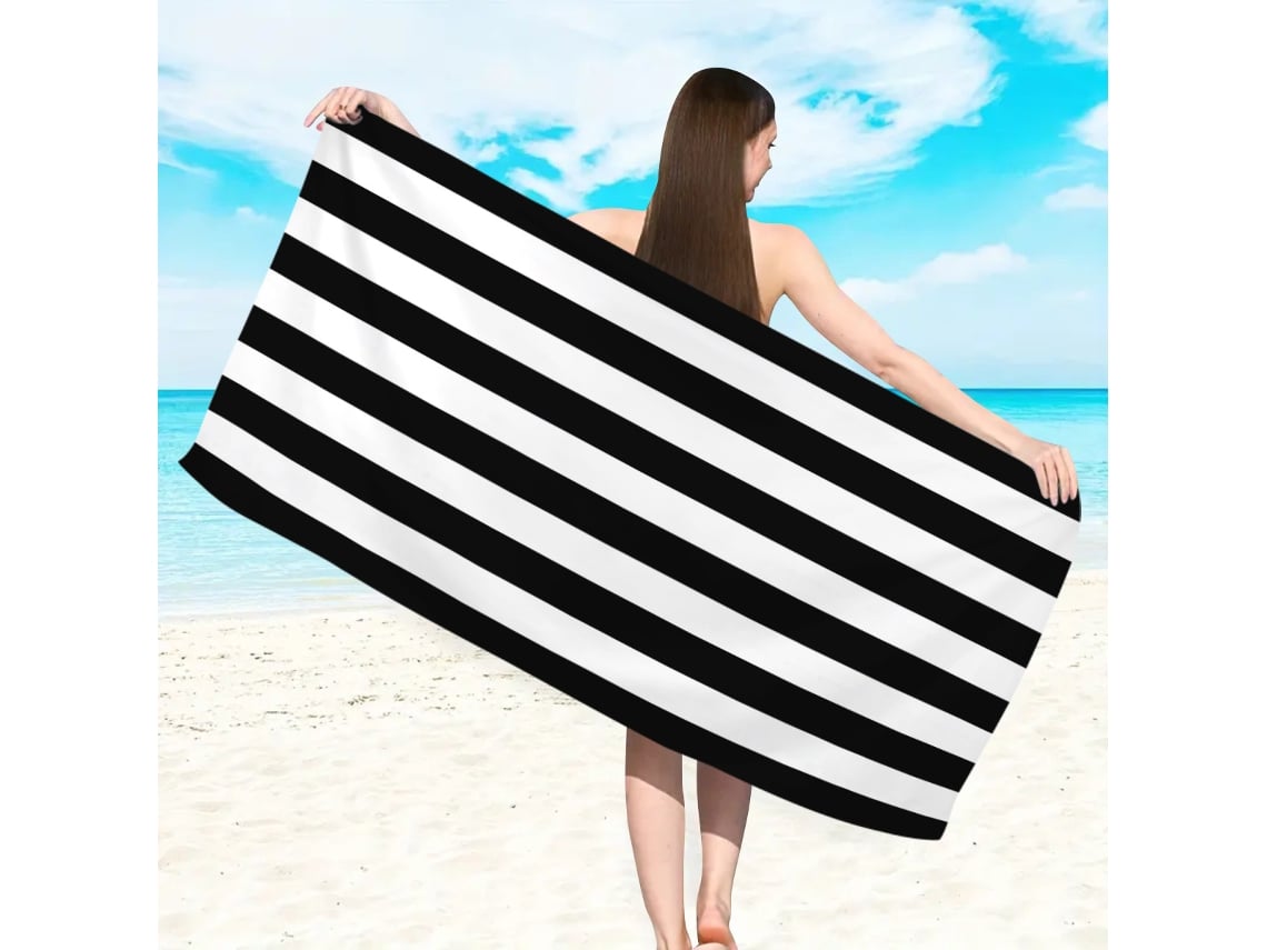 Toalla de playa de microfibra a rayas Yuysan, de alta absorción y secado rápido, 150 x 75 cm, modelo ST1457, color negro.