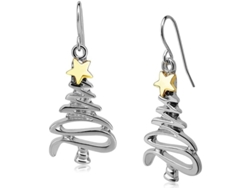 Bonitos Pendientes Colgantes De Árbol De Navidad Bicolor En Oro Y Plata - Regalo Navideño Para Mujeres Y Niñas