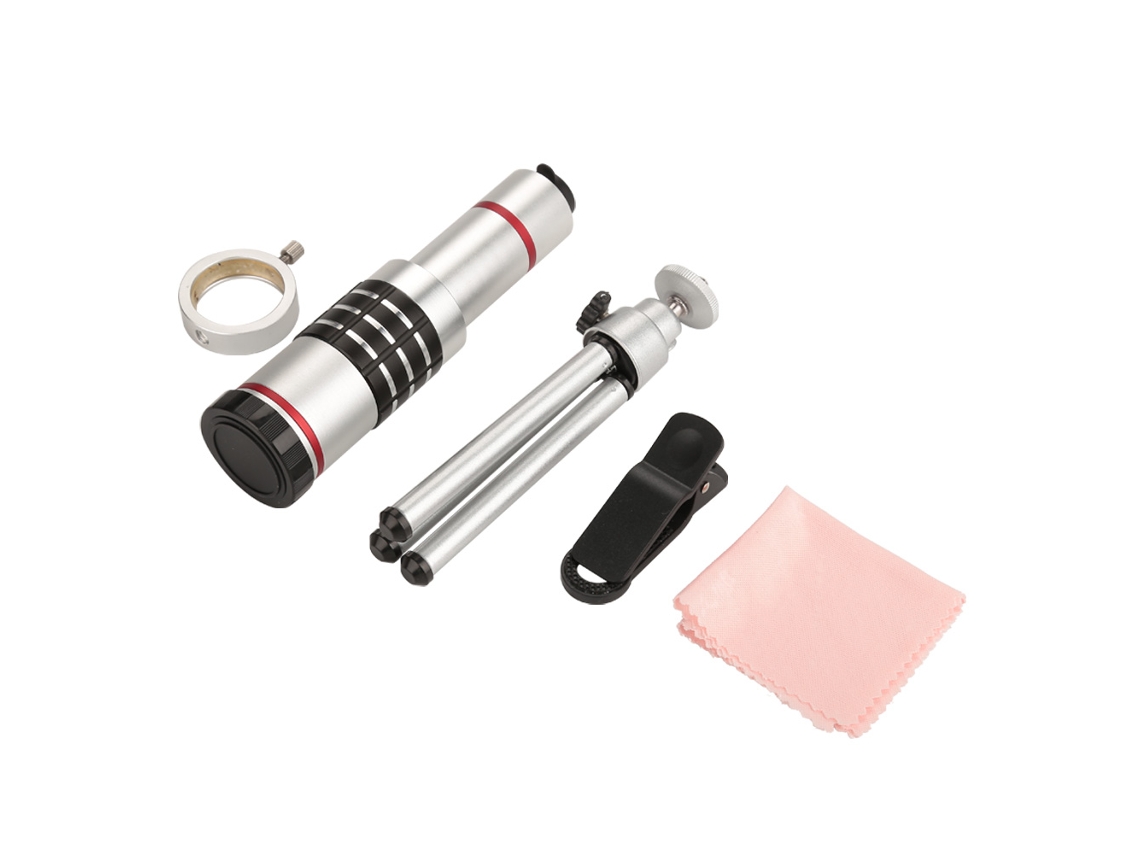 Telescopio monocular portátil de sobremesa de 18 aumentos con trípode para teléfonos móviles (plateado)