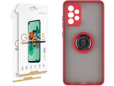Funda y 2 Protectores de Cristal Samsung Galaxy A52 5G SKYHE Gel Bumper Ring Rojo