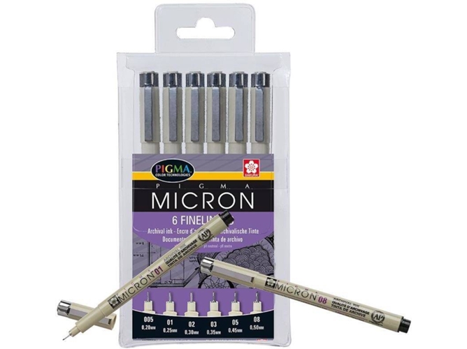 Bolígrafos Fineliner SAKURA Estuche Pigma Micron (6 Un - Negro)