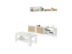 Pack salón con mesa de centro Alix Plus Blanco Artik (Blanco Mate) - Natur 180 x 40 x 33 cm