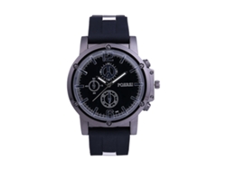 Reloj Casual Para Hombres Con Dial Redondo Tres Ojos Correa De Silicona Cuarzo Negro
