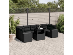 Conjunto de sofá de jardín de 8 piezas con cojines en mimbre sintético negro de DKD Home Decor