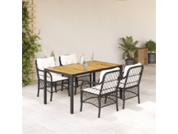 Juego de comedor de jardín de 5 piezas con cojines de mimbre negros de DKD Home Decor