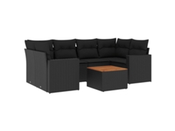 Conjunto 7 de comedor de jardín VIDAXL y cojines ratán sintético negro