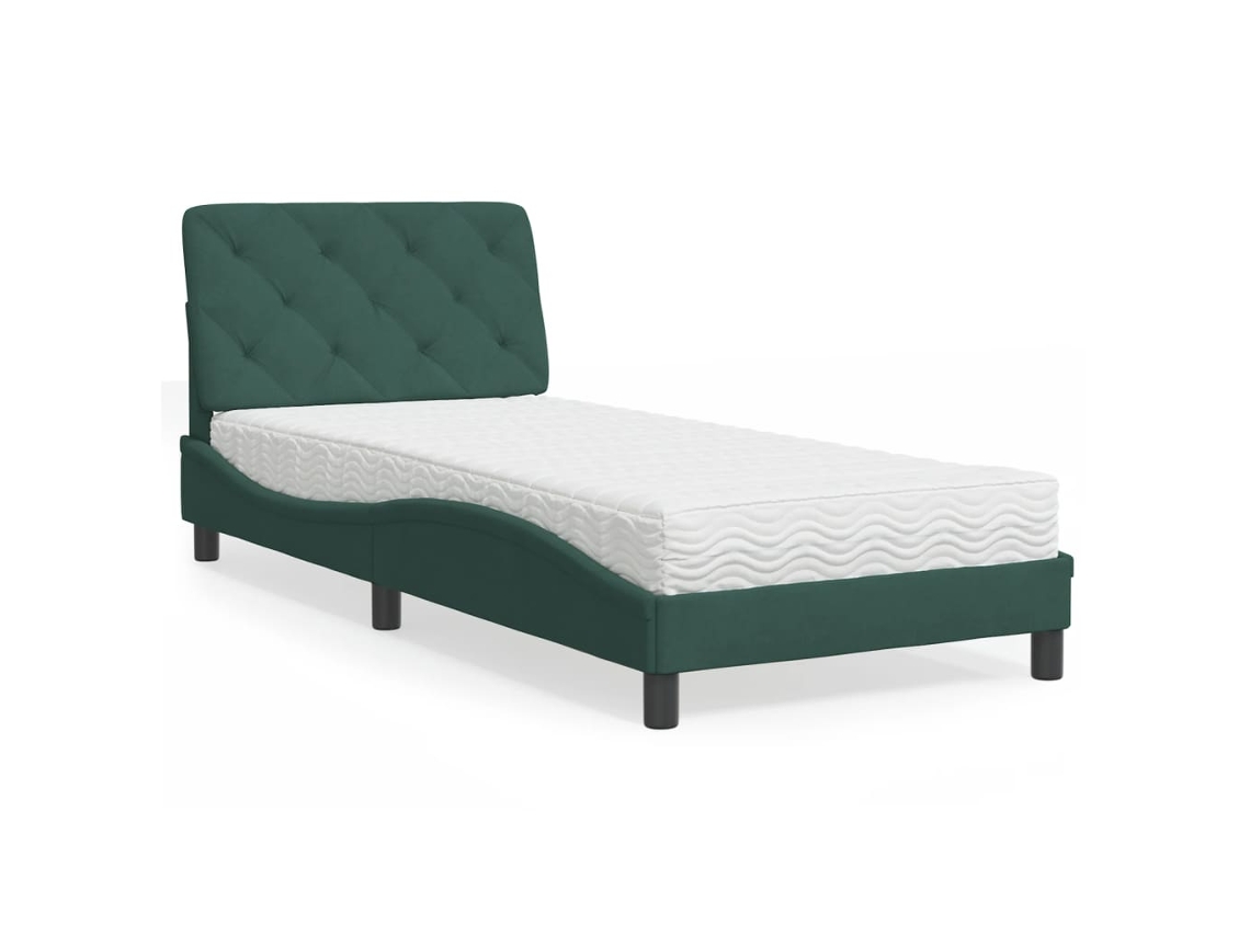 Cama Con Colchón Terciopelo Verde Oscuro 90x190 Cm