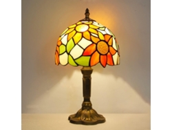 Abajur De Mesa De 8 Polegadas, Vidro Colorido (vitral), Base Em Resina Com Efeito Envelhecido (38,1 Cm De Altura)