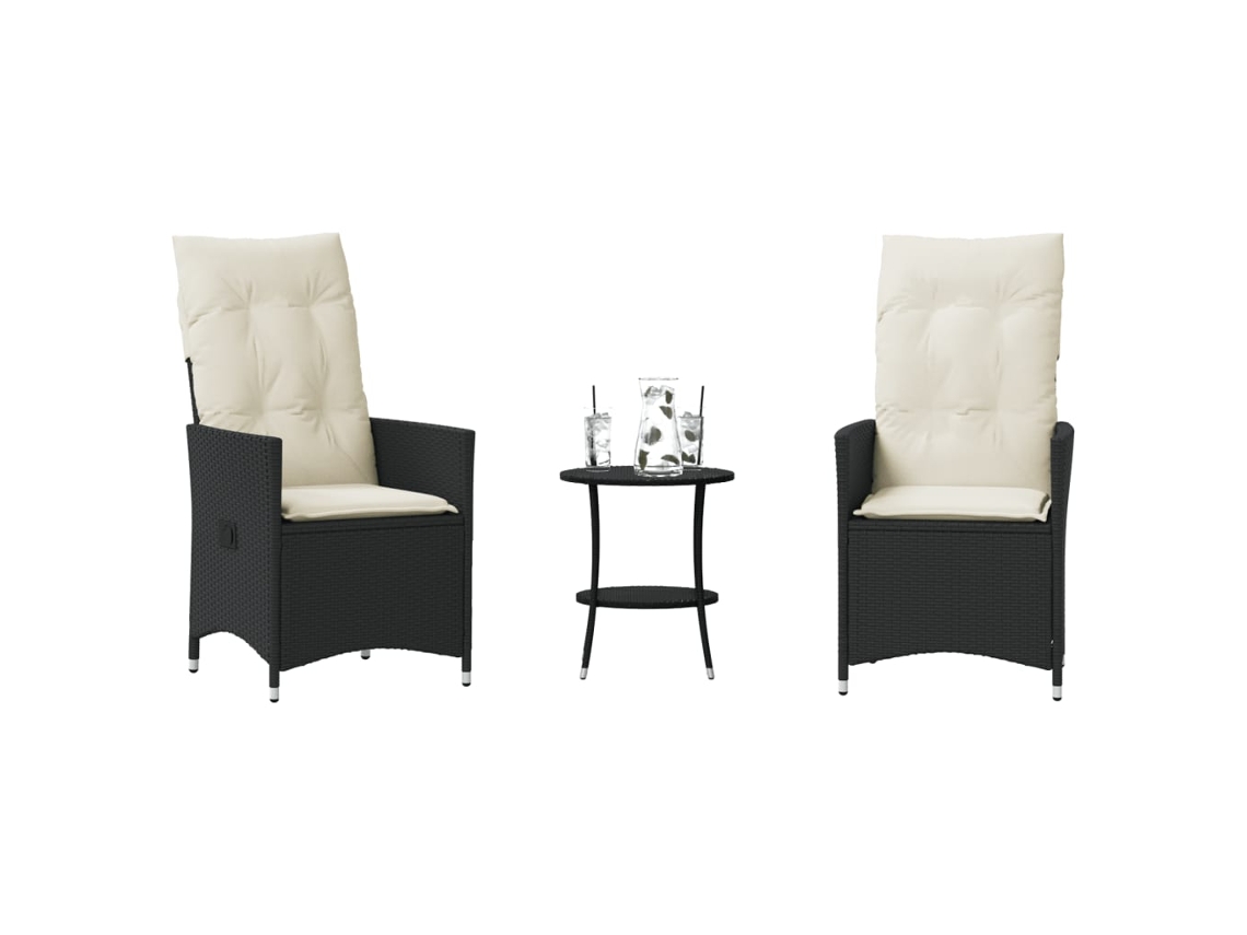 Conjunto de bistró de 3 piezas con cojines de mimbre negro de Dkd Home Decor