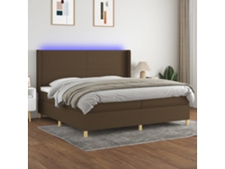 Cama Box Spring Colchón Luces Led Tela Marrón Oscuro 200x200 Cm