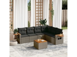 Conjunto de sofá de jardín de 7 piezas con cojines, mimbre gris, DKD Home Decor