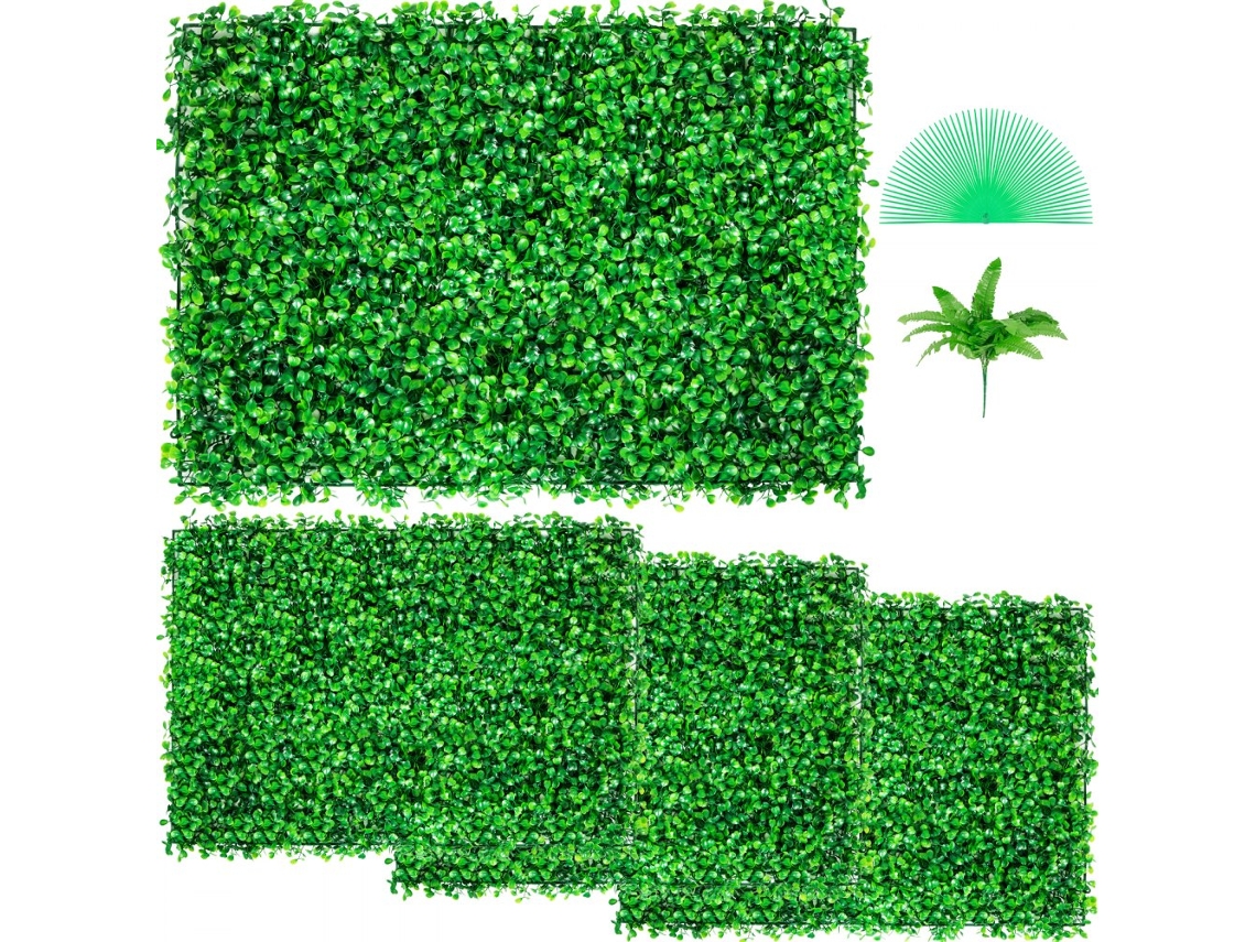 Panel de pared verde artificial 60x40 cm 4 piezas con protección UV Tekmaquinas