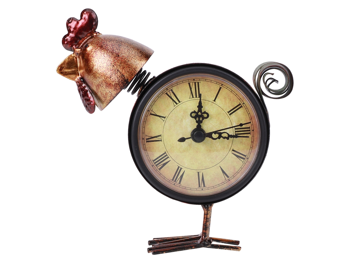 Baok - Reloj de mesa de hierro de estilo retro europeo con forma de gallina para decoración del hogar, regalo hecho a mano.