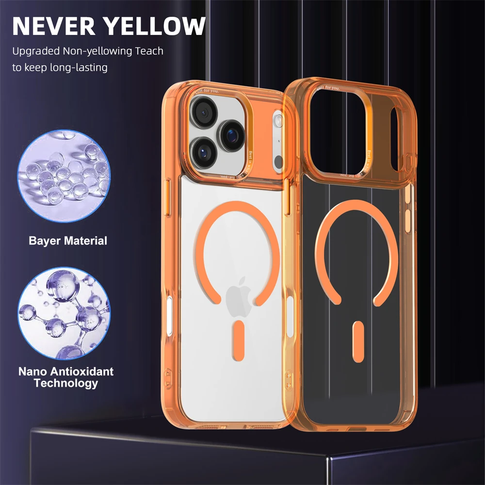 (iphone 16 Plus, Naranja) Funda Magnética Para Iphone, Compatible Con Carga Inalámbrica Magsafe.