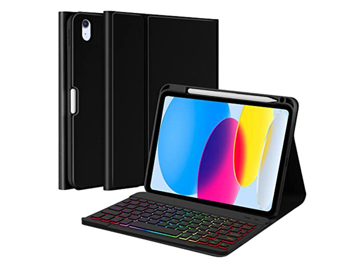 Funda con teclado para iPad Air de 13 pulgadas/Pro de 12,9 pulgadas, color negro profesional, con ranura para lápiz y teclado retroiluminado RGB Ushion (2018/2022)