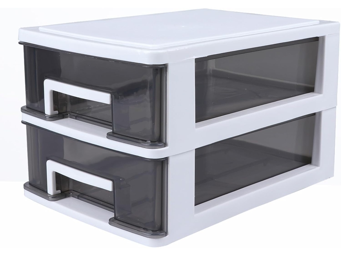Caja De Almacenamiento De Plástico Transparente De 2 Cajones, Organizador De Cosméticos Blanco Y Negro.