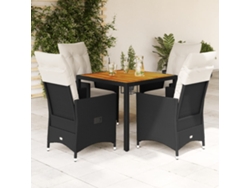 Juego de comedor de jardín de 5 piezas con cojines, mimbre sintético negro, DKD Home Decor