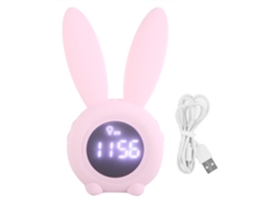 Reloj de escritorio multifuncional Baok con diseño de conejo, pantalla LCD, alarma, cronómetro y termómetro (rosa)