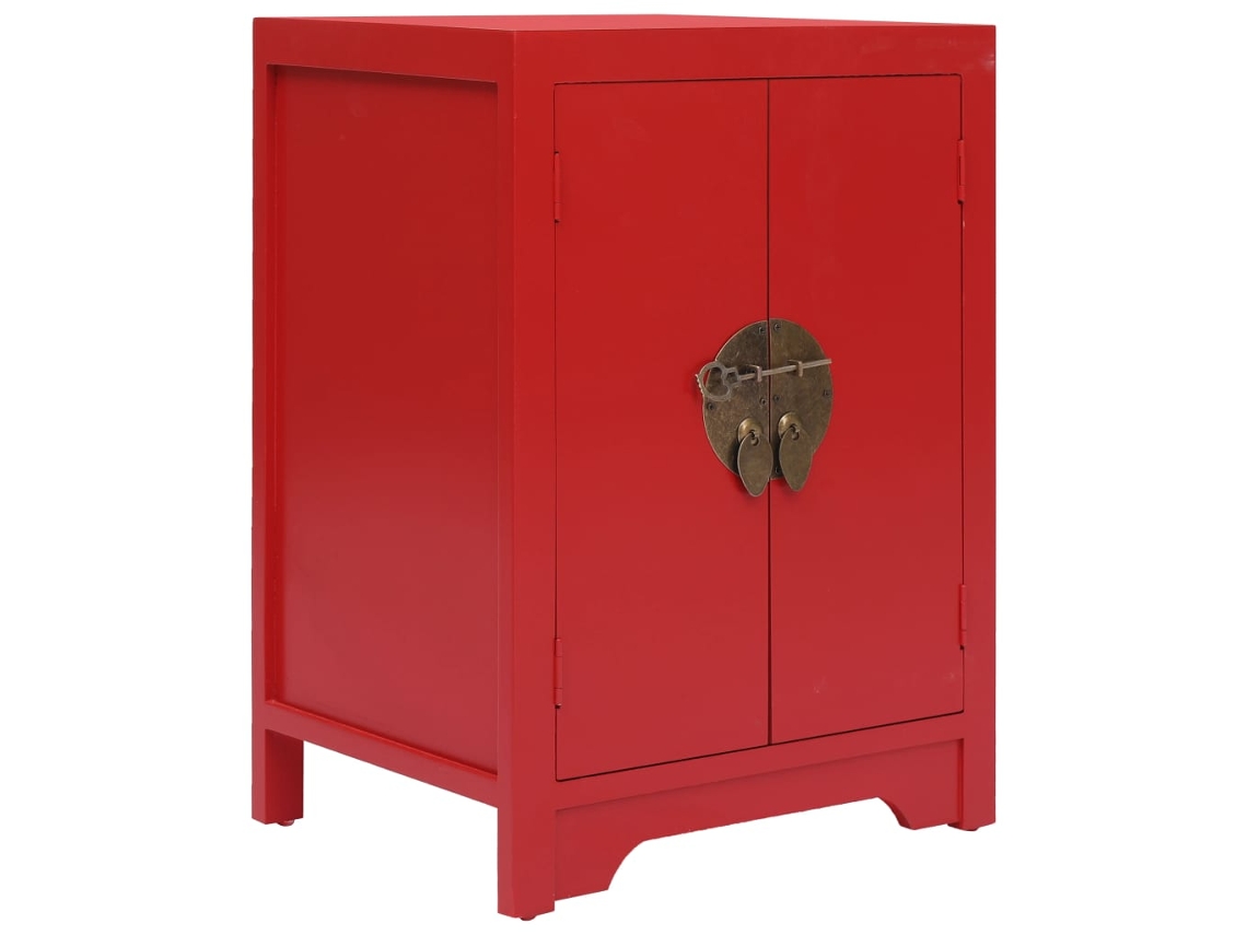Mesa de Cabeceira LOVELY HOME Mesinha 38X28X52 Cm Madeira de Paulownia Vermelho