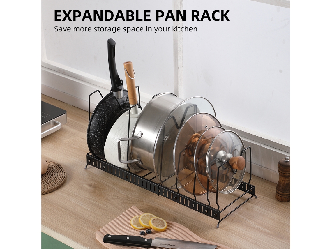 Estante Extensible De Acero Inoxidable Para Ollas Con 8 Compartimentos Ajustables Para Cocina, Negro/plata