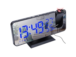Reloj despertador digital LED con proyector y radio.