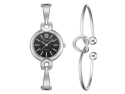Conjunto De Reloj Y Pulsera De Cuarzo Para Mujer Con Diamantes De Imitación, Aleación, Plata, Negro, P986