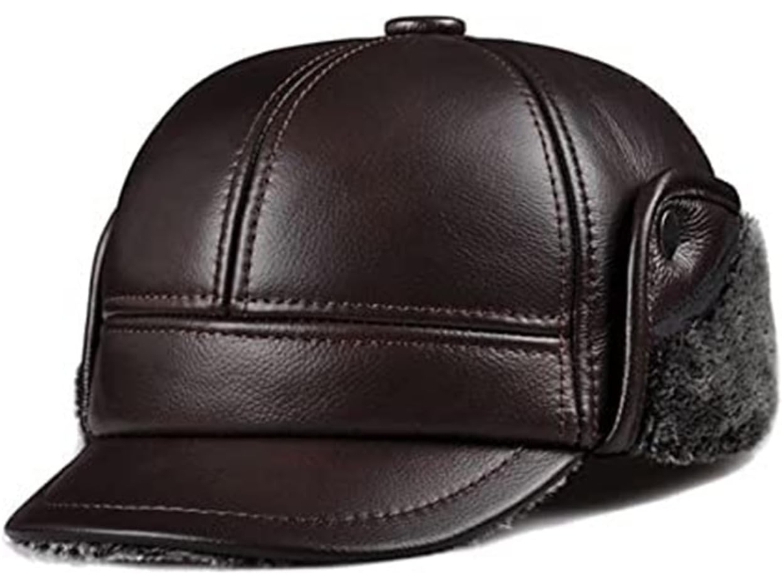 Casquette De Baseball Réglable En Cuir Véritable Homme – Plate Fausse Fourure Solide (café,